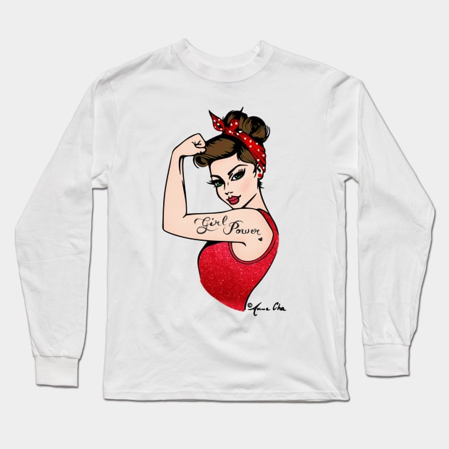 Girl Power by Anne Cha Modern Rosie the Riveter Long Sleeve T-Shirt by annechaart